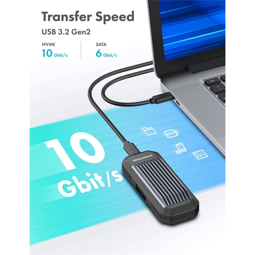 GRAUGEAR USB Type C Gehäuse für M.2 NVMe SSD mit Aufbewahrungsbox