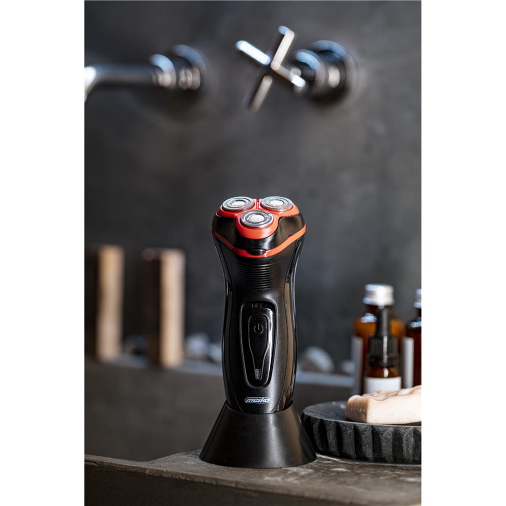 Mesko MS 2926 Herrenrasierer mit 3 Scherköpfen und Pop-up-Trimmer, wiederaufladbar, schwarz/rot