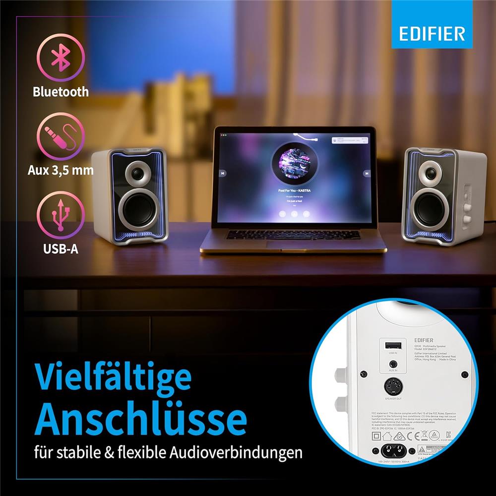 Edifier QR30 Weiß – Aktiver 30W Desktop-Lautsprecher mit Bluetooth 5.4 & RGB