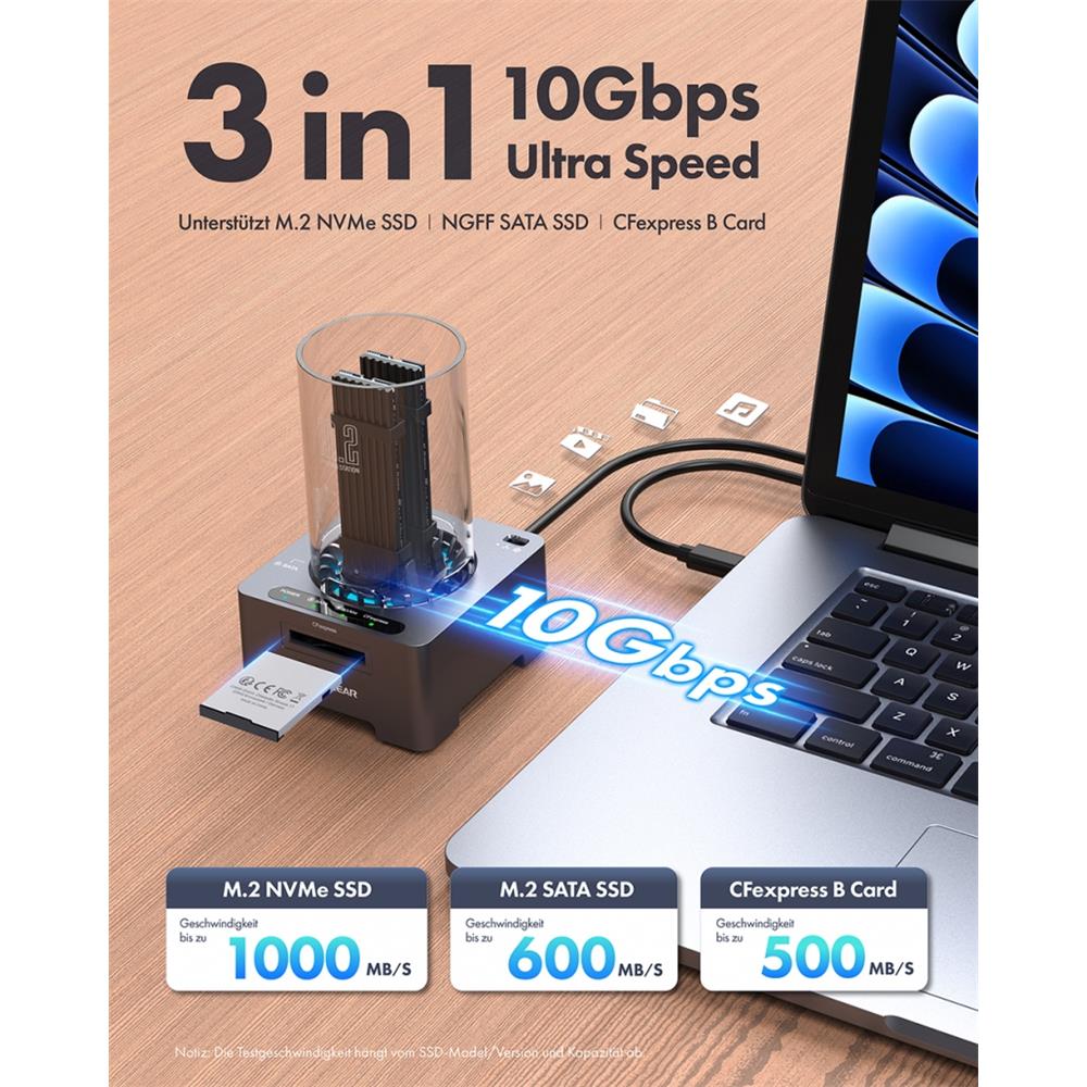 GRAUGEAR Dockingstation und Kartenleser für M.2 NVMe NGFF und CFexpress 10 Gbit/s