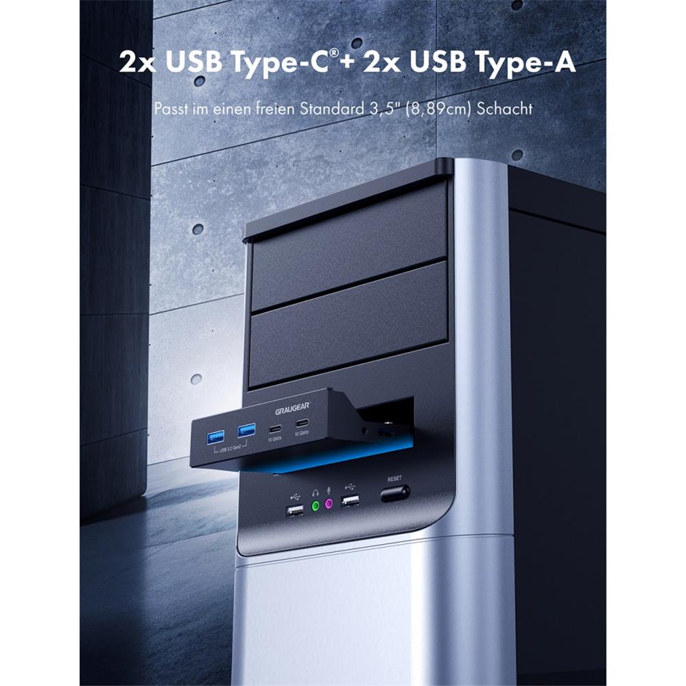 GRAUGEAR Multi Frontblende mit USB 3.2 Gen2 Hub 3,5 Zoll