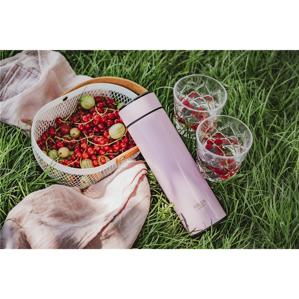 Adler Thermosflasche, 473ml, Rosa, Trinkflasche mit LED-Temperaturanzeige