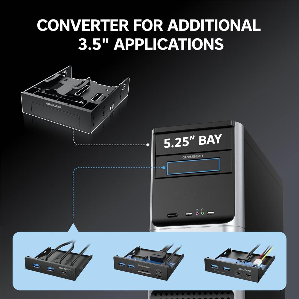 GRAUGEAR Einbaurahmen 5,25 Zoll für 2x 2,5 und 1x 3,5 Zoll HDD SSD