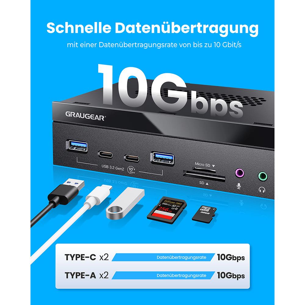 GRAUGEAR Multi Frontblende 5,25 Zoll mit USB Hub und Kartenleser