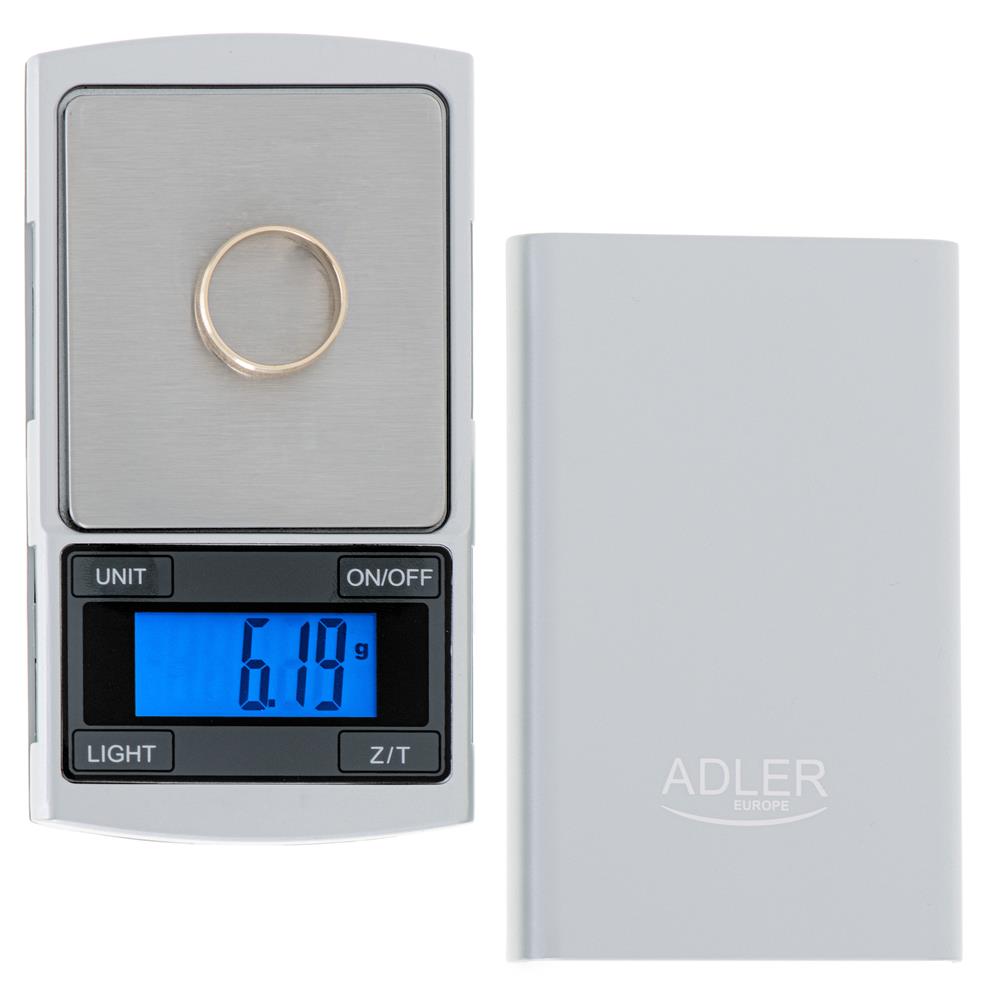 Adler AD 3168 Digitale Präzisionswaage Feinwaage mit beleuchtetem LCD Display Silber