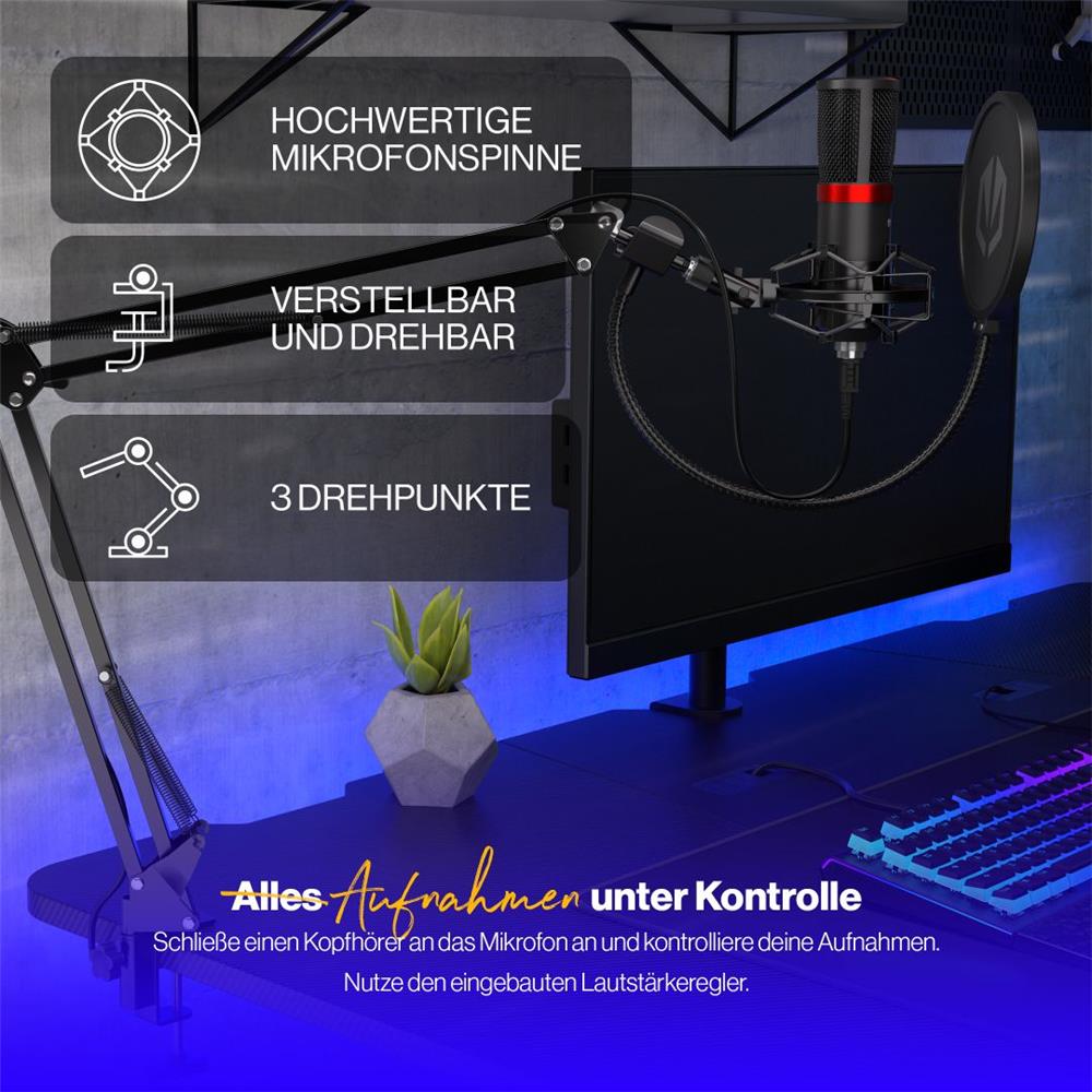 ENDORFY Solum Streaming USB Mikrofon Schwarz mit Anti Shock Montage