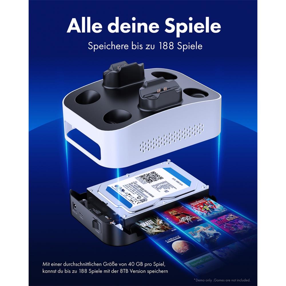 GRAUGEAR Gaming Festplatte 8TB mit Ladestation für 2 PS5 Controller
