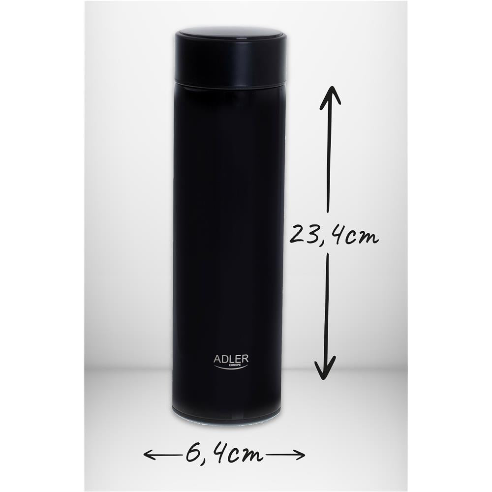 Adler Thermosflasche, 473ml, Schwarz, Trinkflasche mit LED-Temperaturanzeige