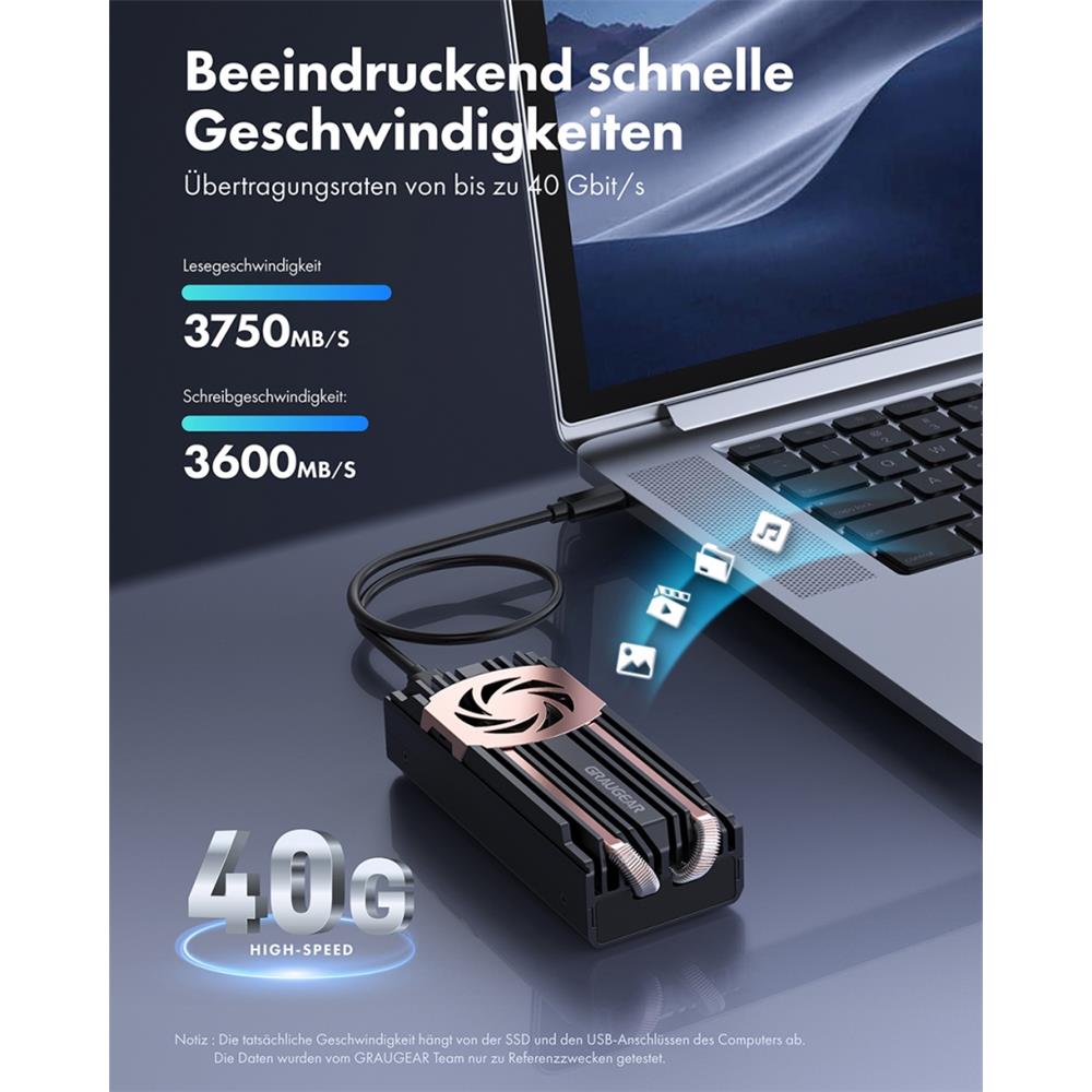 GRAUGEAR USB 4.0 Gehäuse für M.2 NVMe PCIe Gen4 SSD 40 Gbit