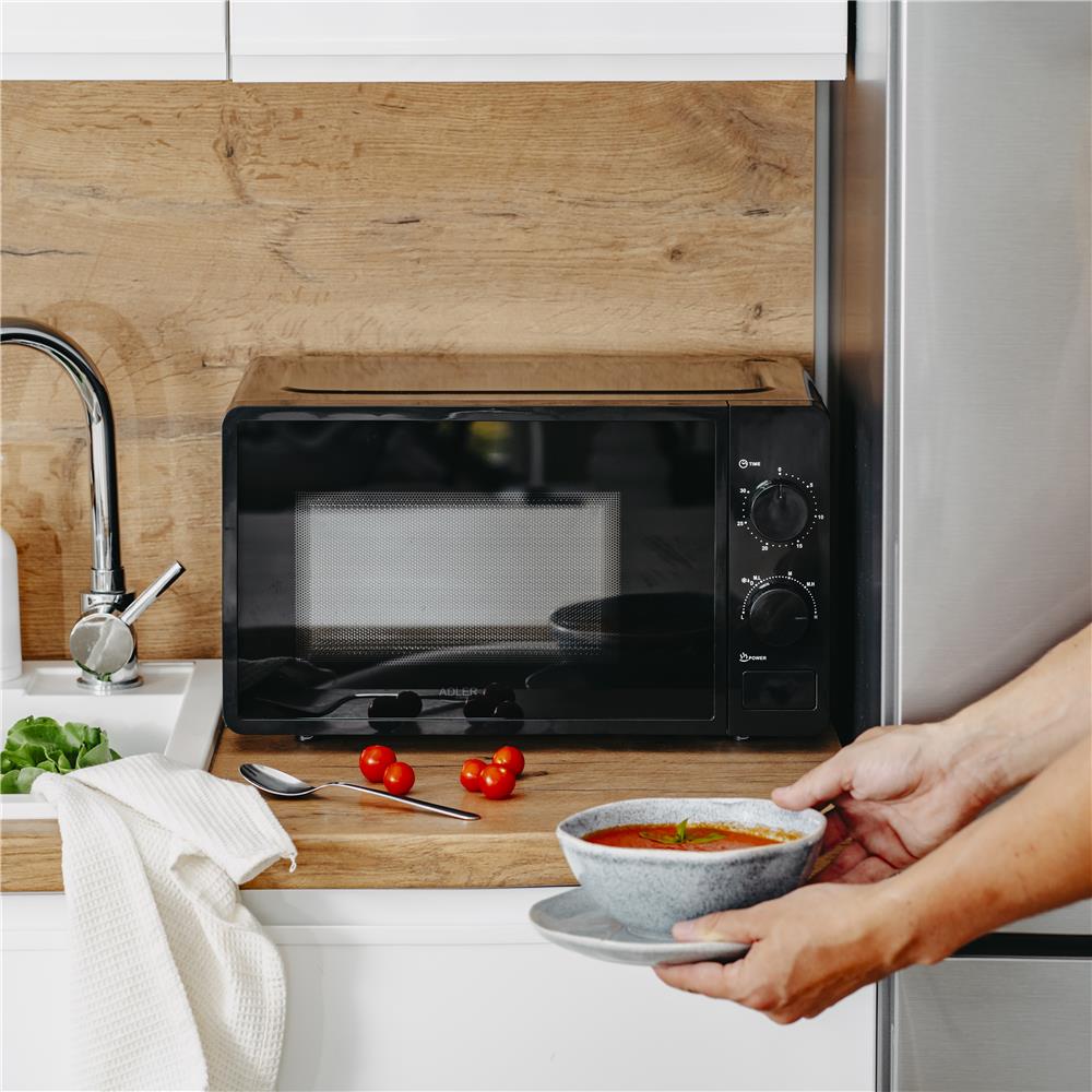 Adler AD 6206 Mikrowelle 20L schwarz – 700W, 6 Stufen & Auftaufunktion