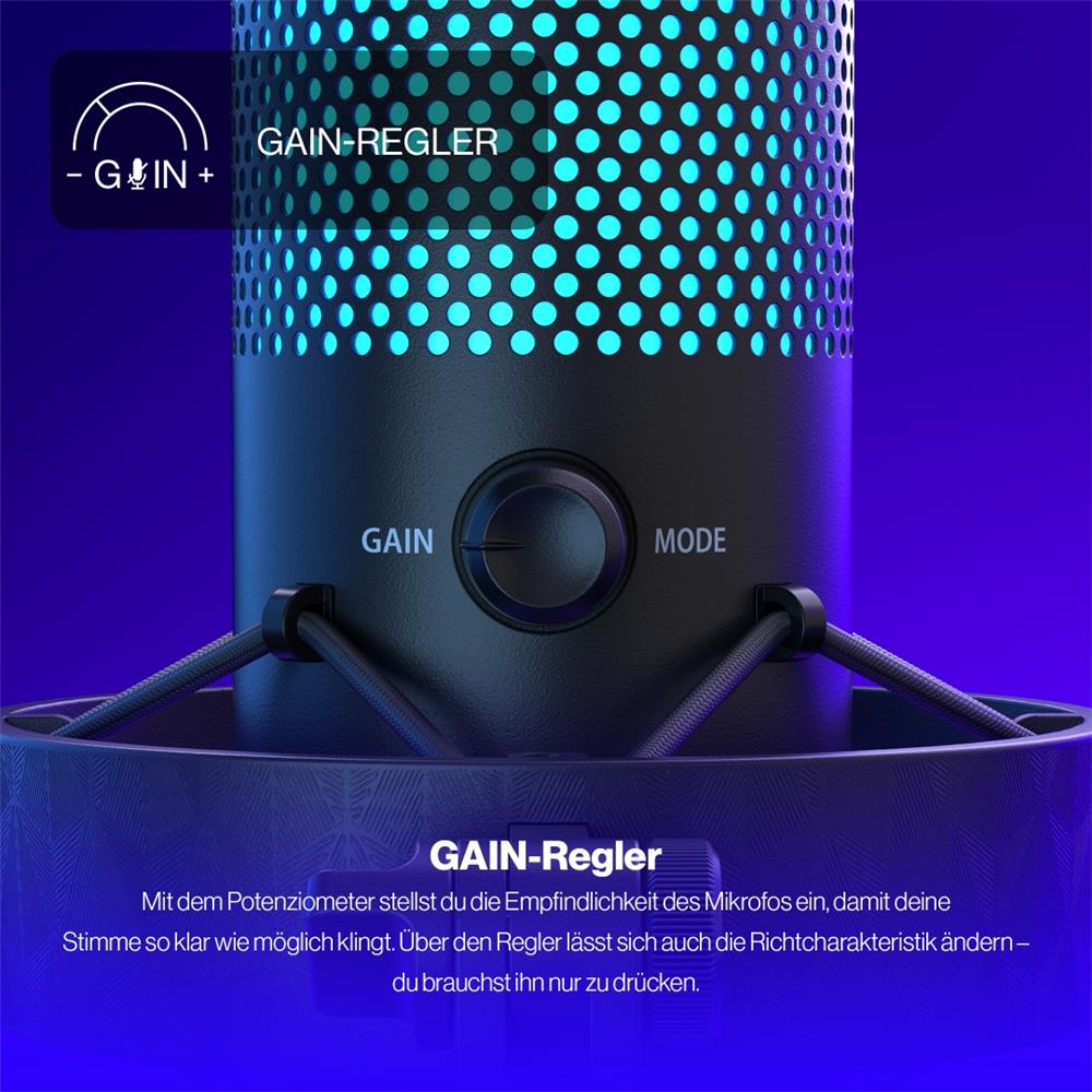 ENDORFY AXIS Streaming USB Mikrofon Schwarz mit Gain Regler und Kopfhöreranschluss