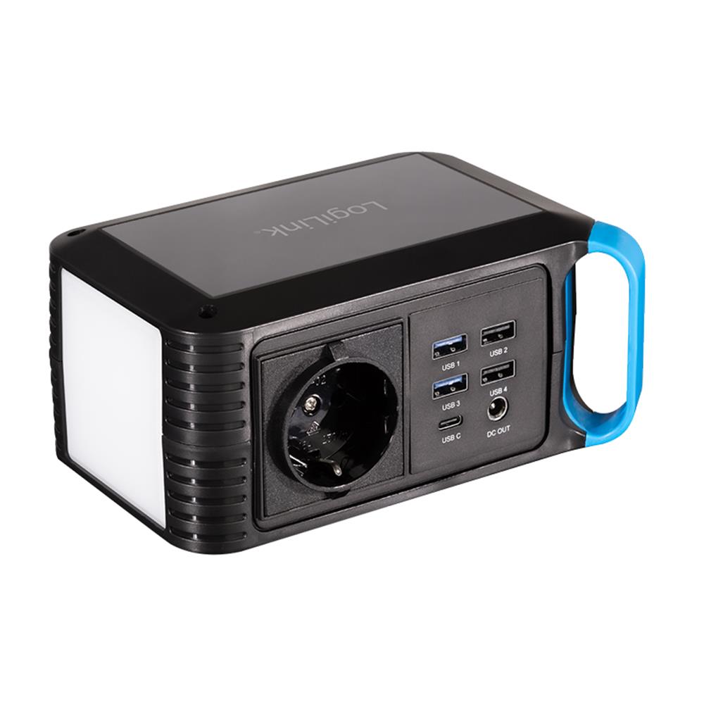 LogiLink Tragbare Powerstation 80 W, 24.000 mAh, 7 Anschlüsse, LED-Licht, Schwarz/Blau