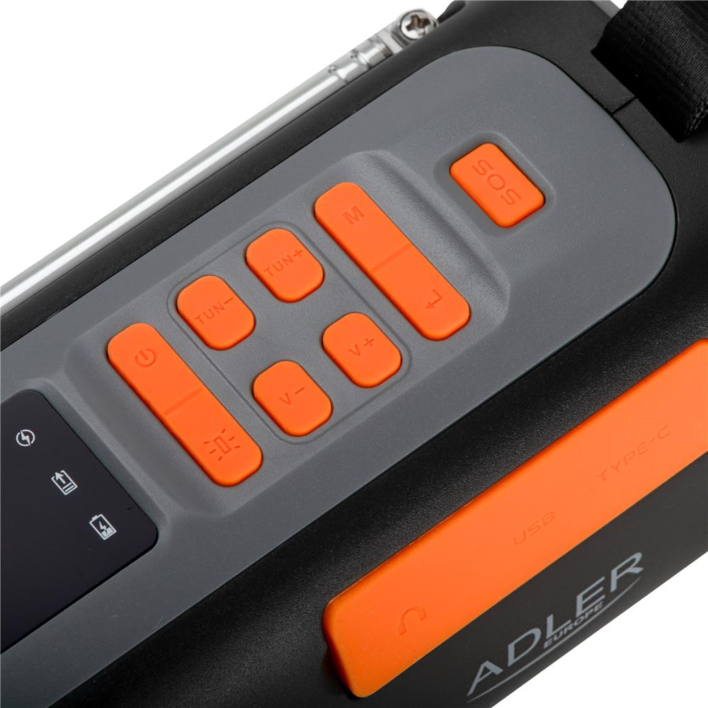 Adler AD 1920 Notfallradio Schwarz Solar Kurbel 4500mAh Bluetooth Taschenlampe