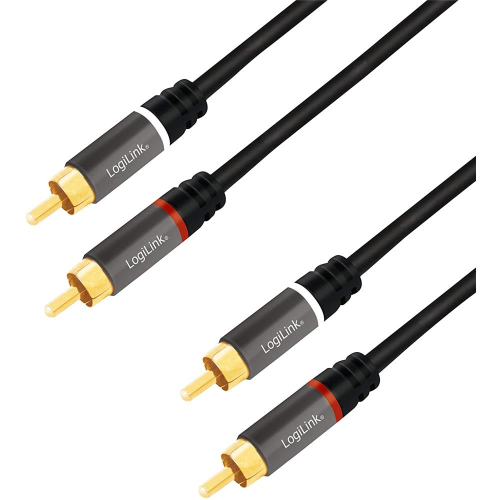 LogiLink Audio-Kabel 2x Cinch/male zu 2x Cinch/Stecker vergoldete Kontakte schwarz 5 m