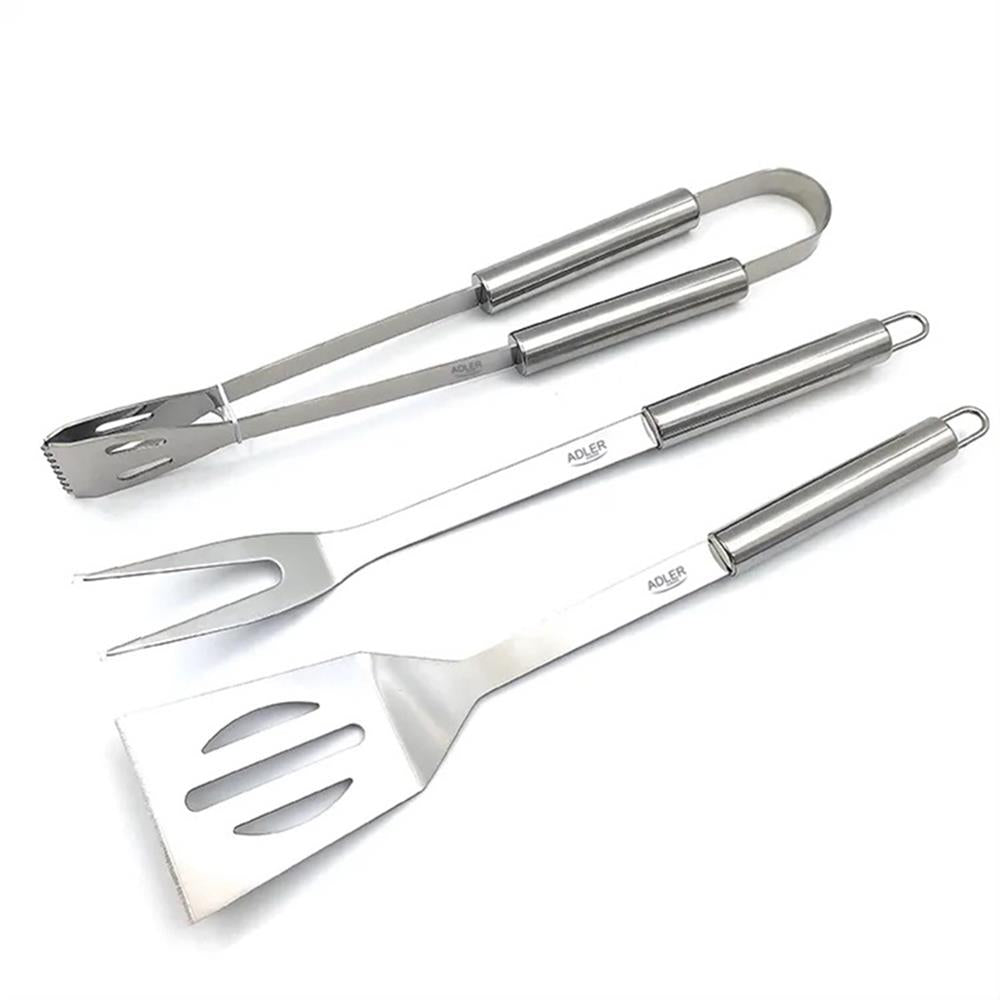 Adler AD 6729 Grillbesteck Set Grillzange Grillgabel Grillwender Edelstahl silber