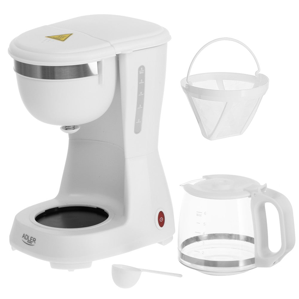 Adler AD 4381 Filterkaffeemaschine, kompakte Kaffeemaschine für gemahlenen Kaffee, 0,6 l Glaskanne, Warmhaltefunktion, Tropfstopp, 600 W, Weiß
