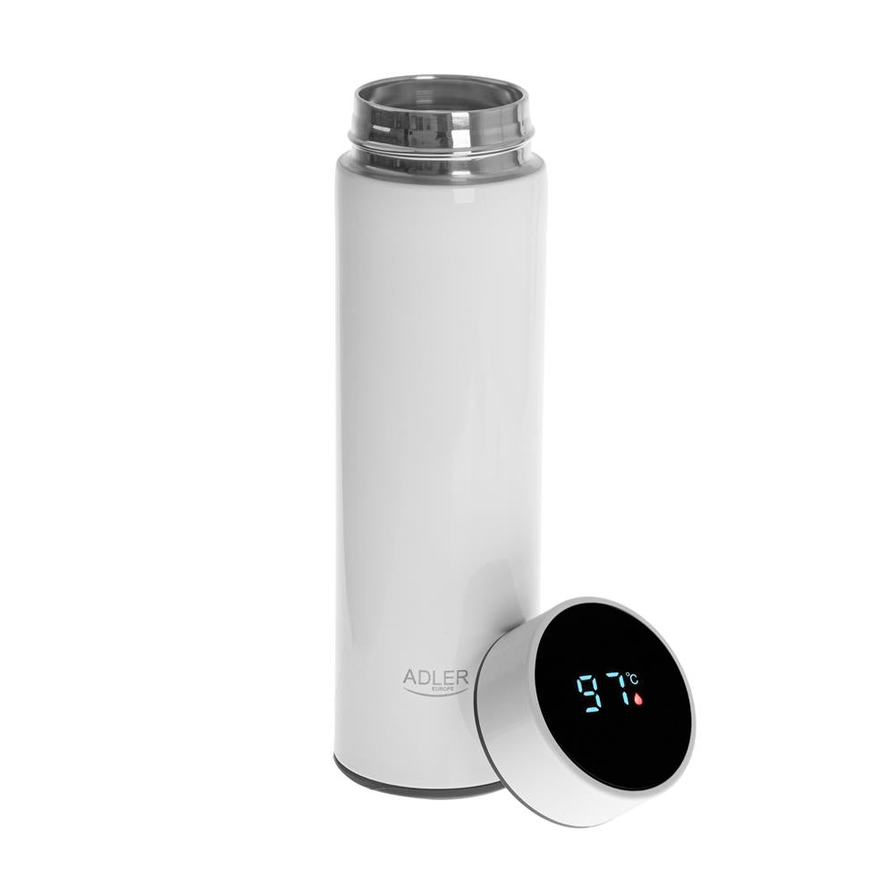 Adler Thermosflasche, 473ml, Weiß, Trinkflasche mit LED-Temperaturanzeige