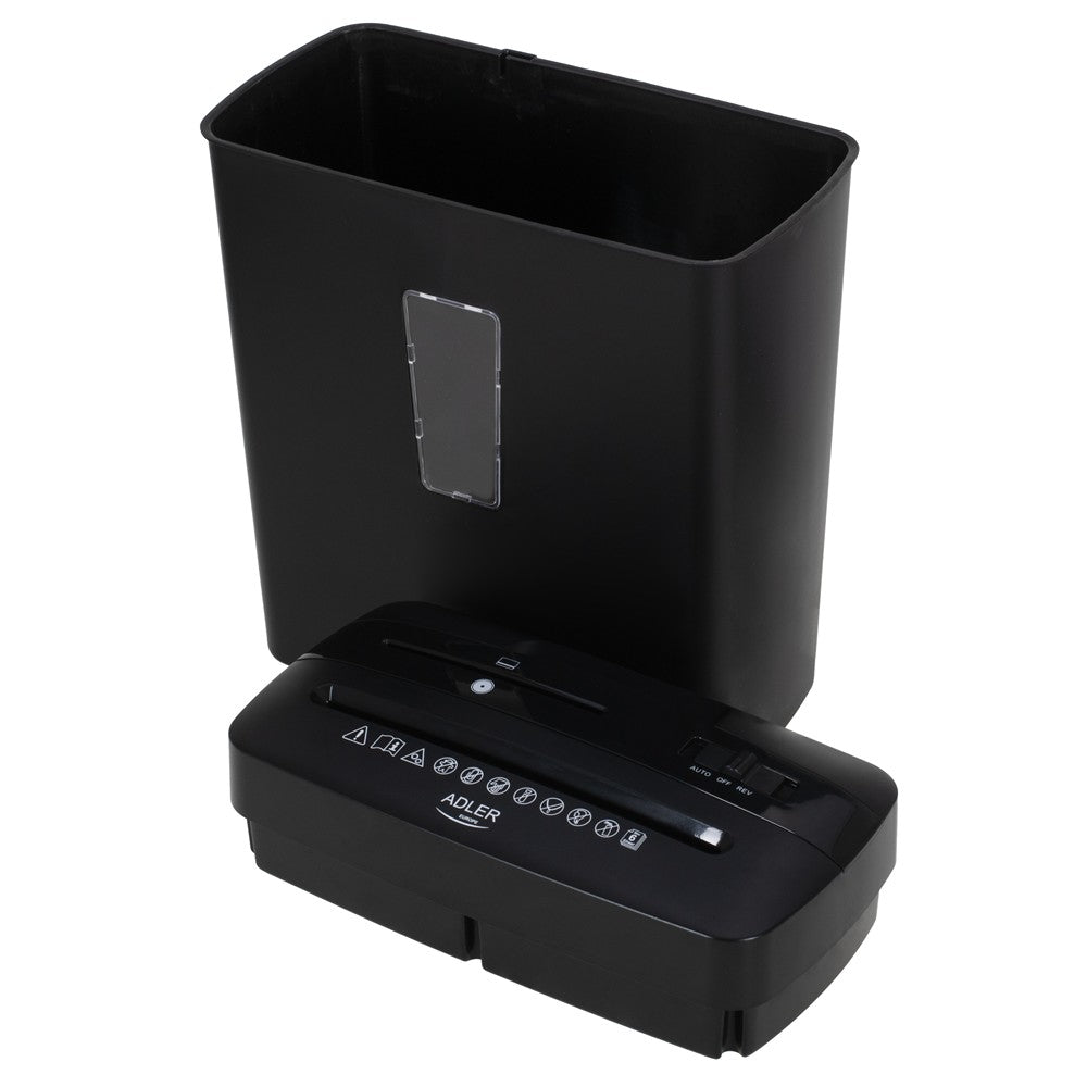 Adler AD 1037 Aktenvernichter, Papiervernichter P-4 für 6 Blatt A4, Schredder für Dokumente, CDs, DVDs und Kreditkarten, 13 l, schwarz
