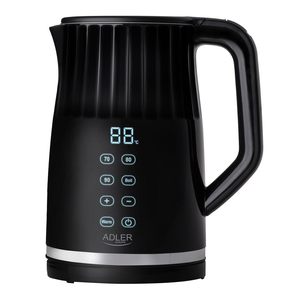 Adler AD 1350 Wasserkocher 1,7 Liter mit LED Temperaturregelung und Doppelwand Gehäuse Schwarz