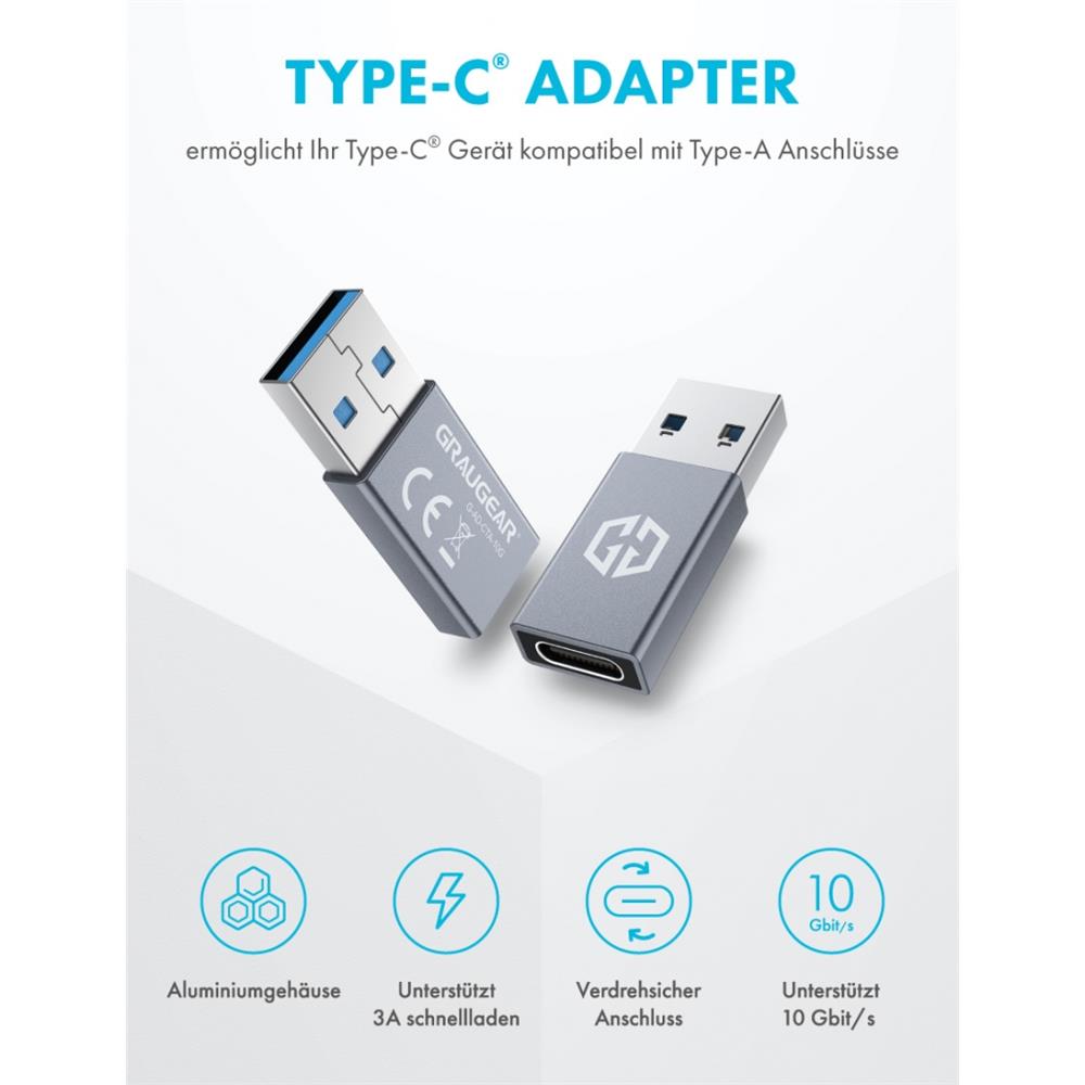GRAUGEAR USB Type C auf Type A Adapter USB 3.2 Gen2 10 Gbit s