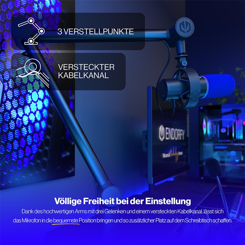 ENDORFY Solum Broadcast Streaming Mikrofon Schwarz mit Mute und Gain Regler