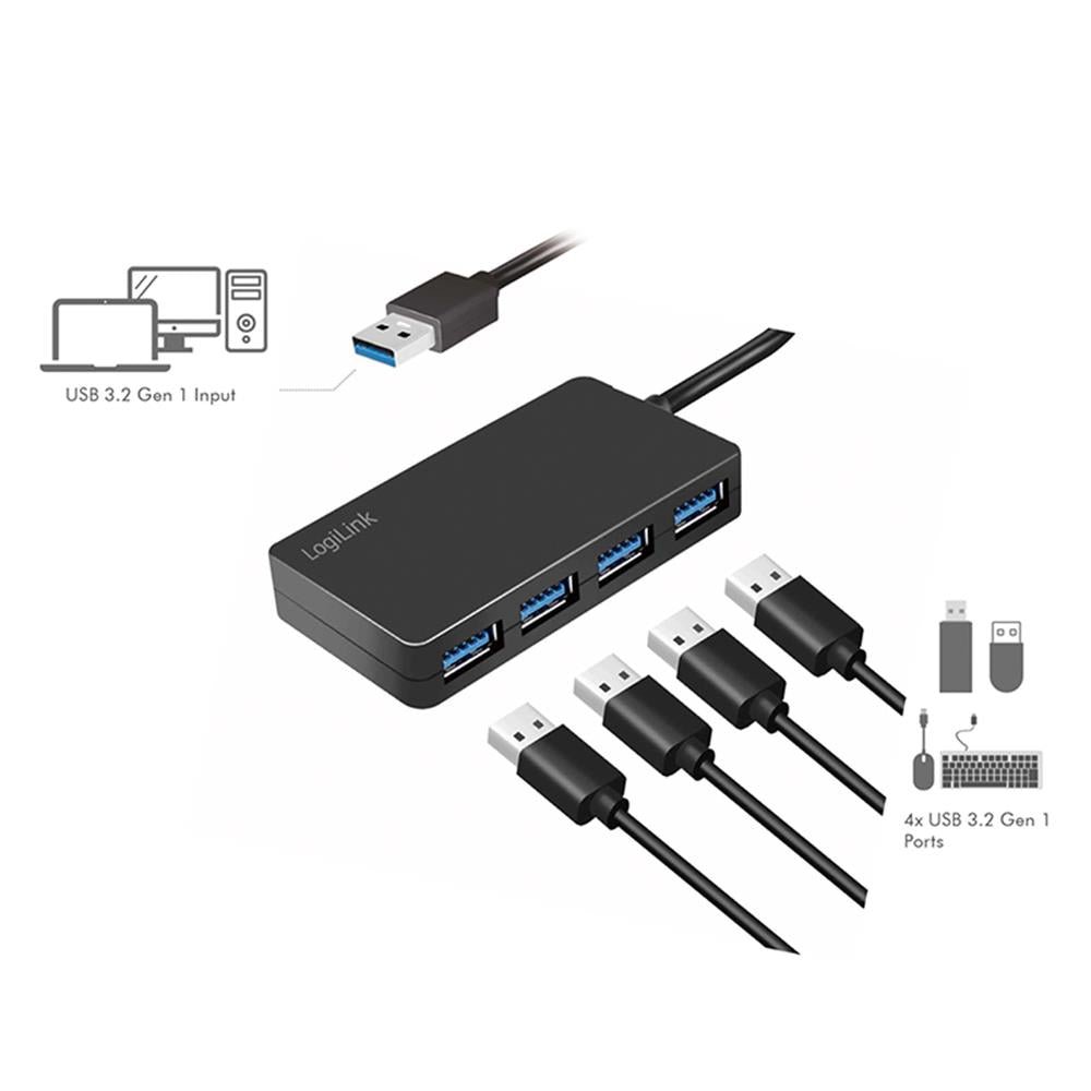 LogiLink USB 3.2 Gen1 Hub 4 Port Schwarz