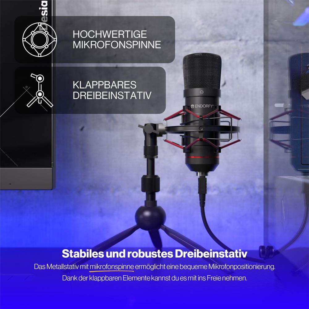 ENDORFY Solum T USB Mikrofon Schwarz mit Anti Shock Montage und Stativ