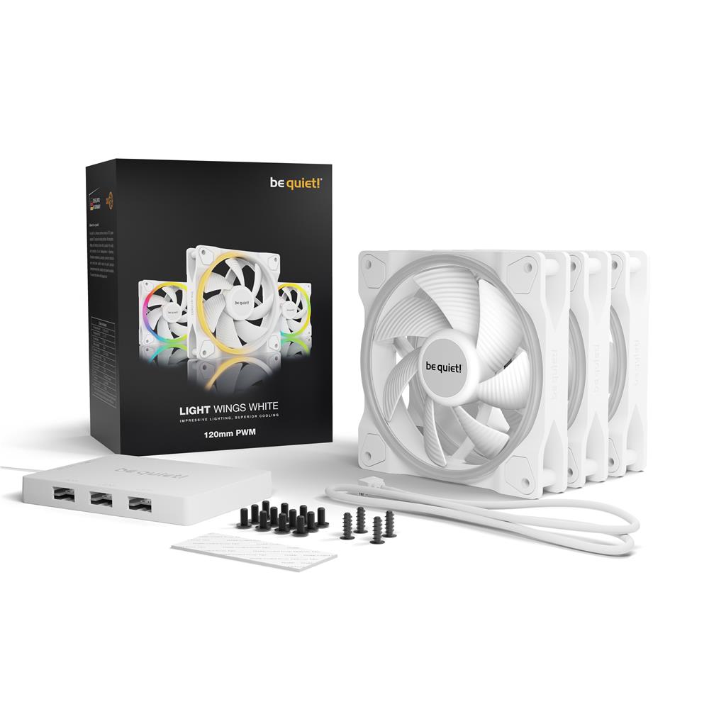 be quiet! Light Wings White 120mm PWM 3er Pack 4-pin Gehäuselüfter Weiß mit ARGB-Beleuchtung