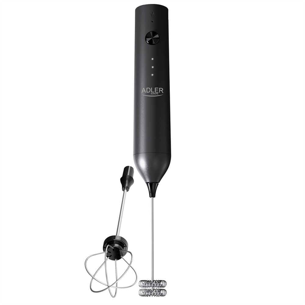 Adler AD 4533 Milchaufschäumer 2-in-1, wiederaufladbar, 3 Geschwindigkeiten, Edelstahl-Aufsätze, USB-C