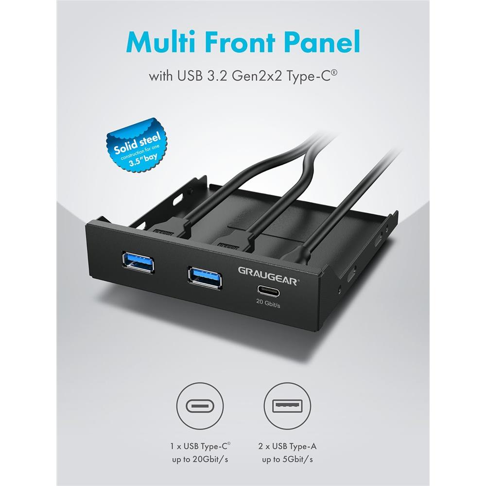 GRAUGEAR Multi Frontblende USB 3.2 Gen2x2 Type C 20 Gbit