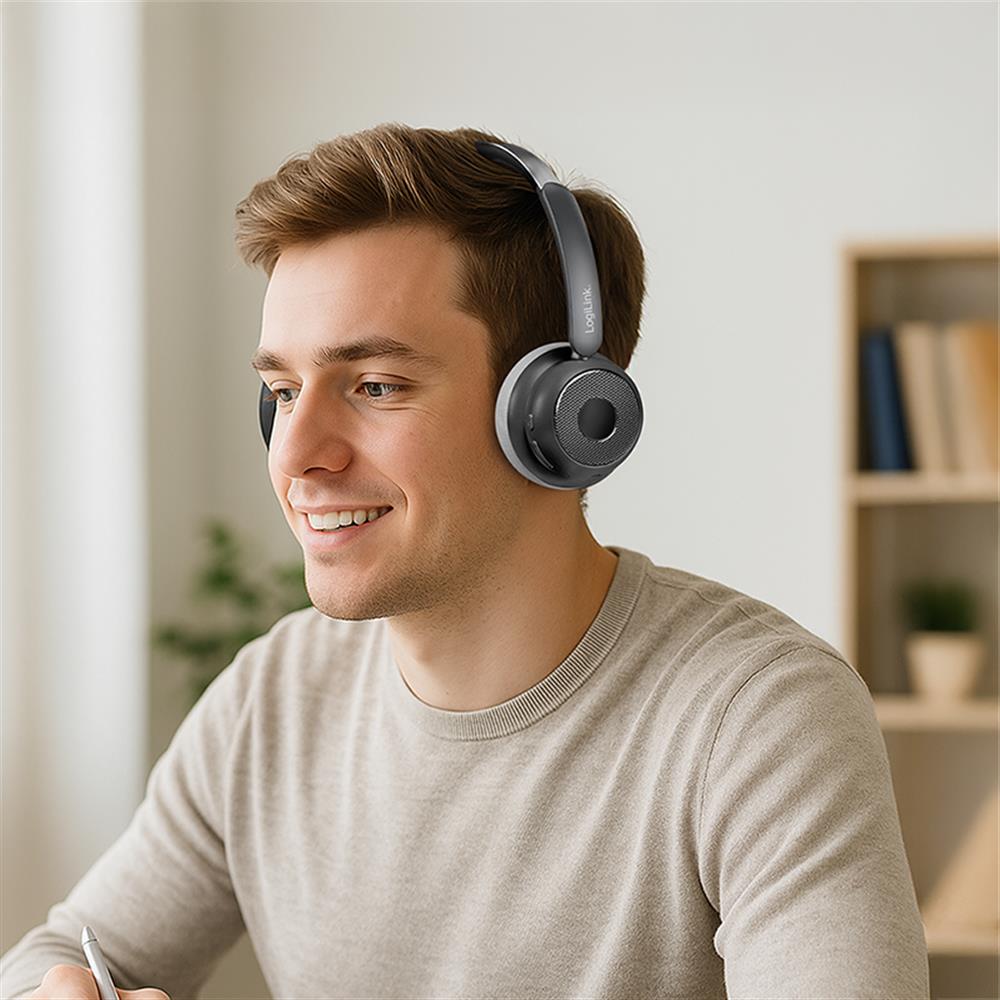 LogiLink AuraSolo Bluetooth 6.0 Headset, ANC, 20 Std. Akku, Schwarz