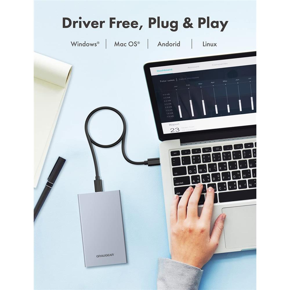 GRAUGEAR USB Type C Gehäuse für 2,5 Zoll HDD SSD Aluminium