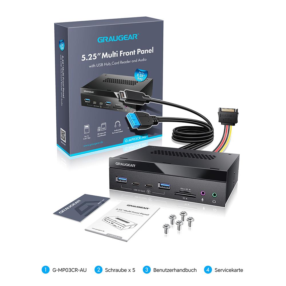GRAUGEAR Multi Frontblende 5,25 Zoll mit USB Hub und Kartenleser