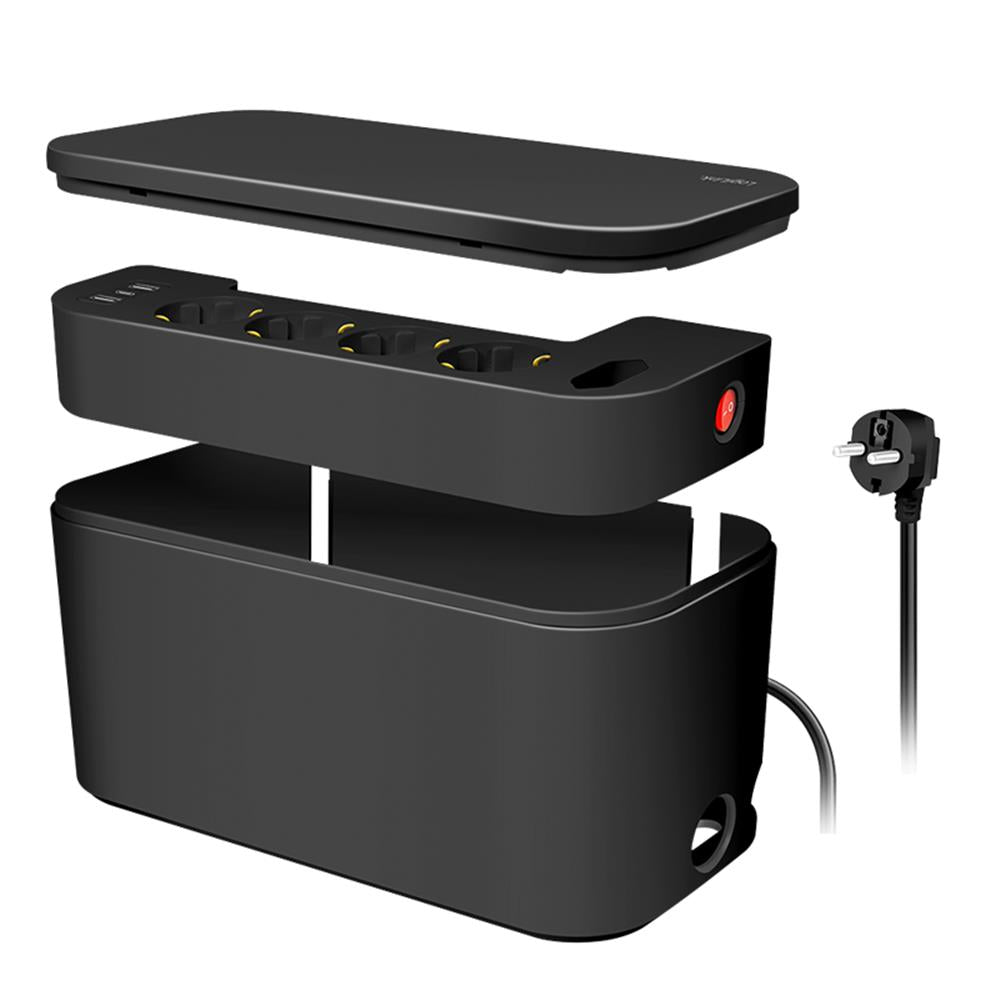 LogiLink Kabelbox mit 5 fach Steckdosenleiste und 3 USB Schwarz
