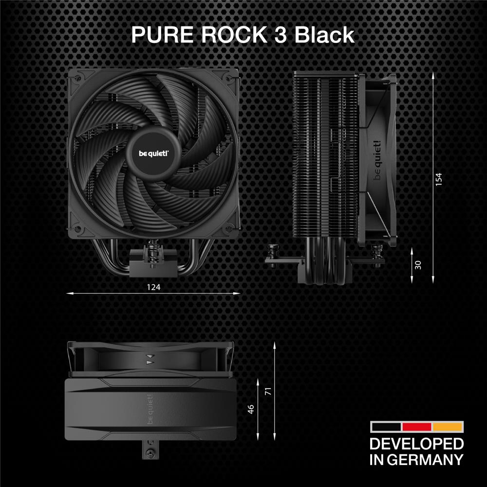 be quiet! Pure Rock 3 Black Luftkühler sehr hohe Kühlleistung 4 Hochleistungs-Heatpipes mit HDT-Technologie