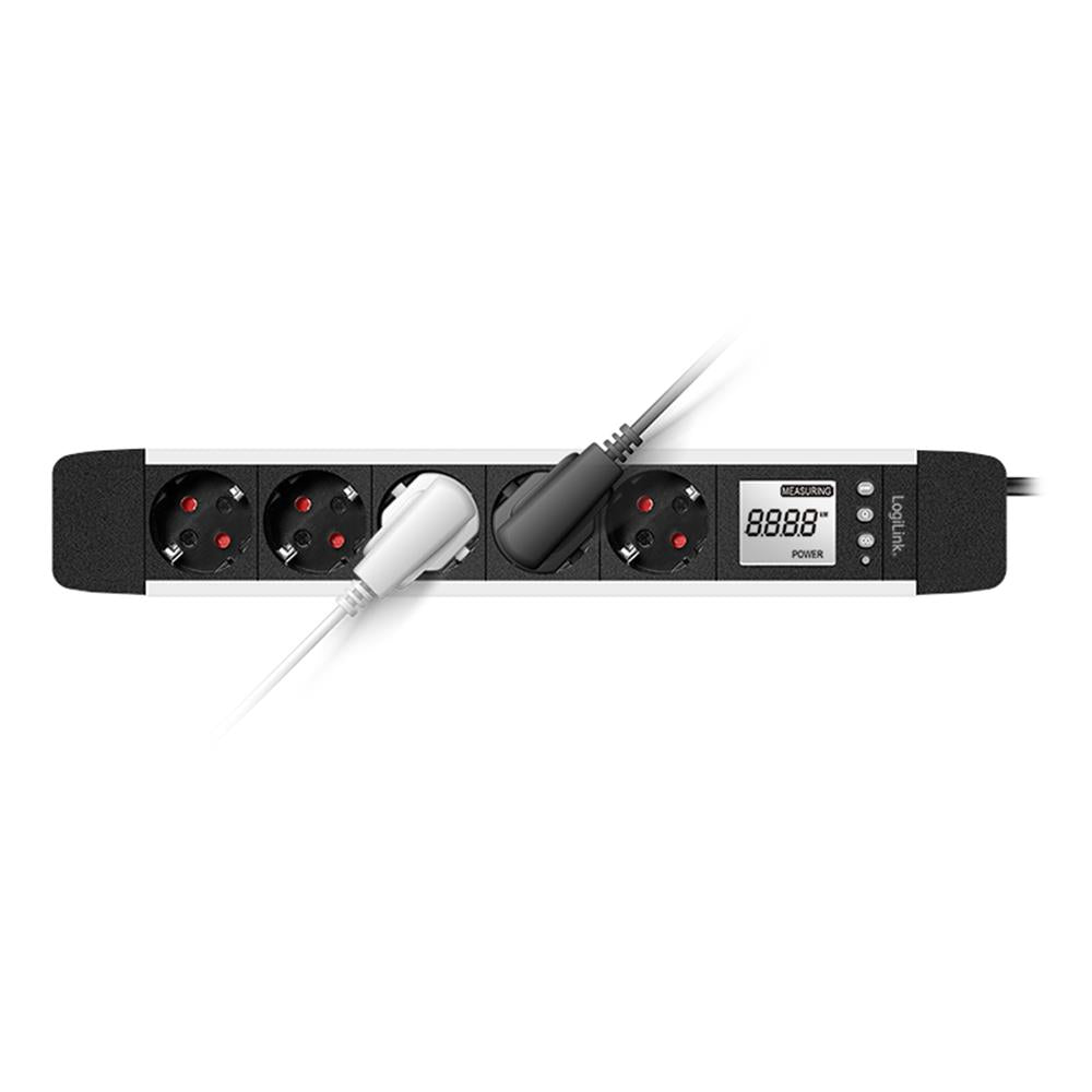 LogiLink 5-fach Steckdosenleiste mit LCD-Display für Energieverbrauch & CO₂-Emission