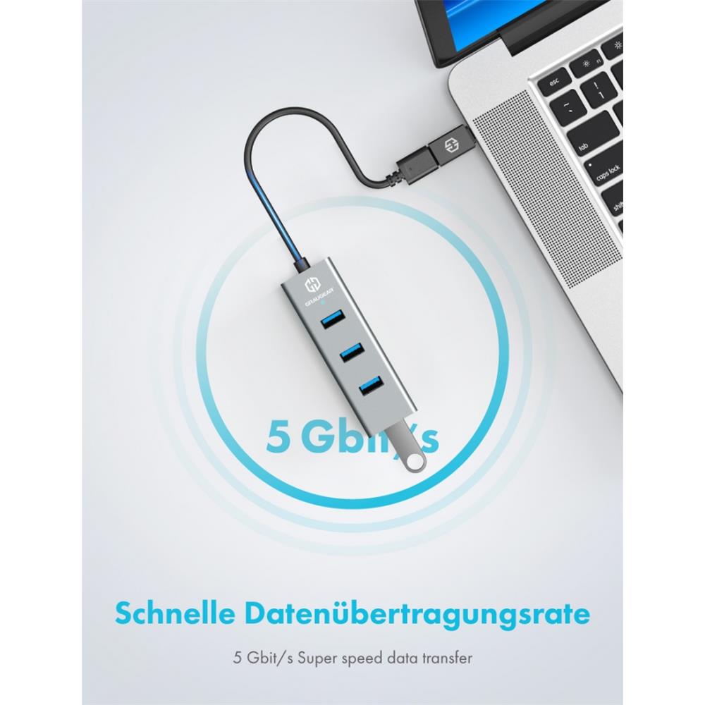 GRAUGEAR USB 3.0 Hub 4 Port Type A Aluminium