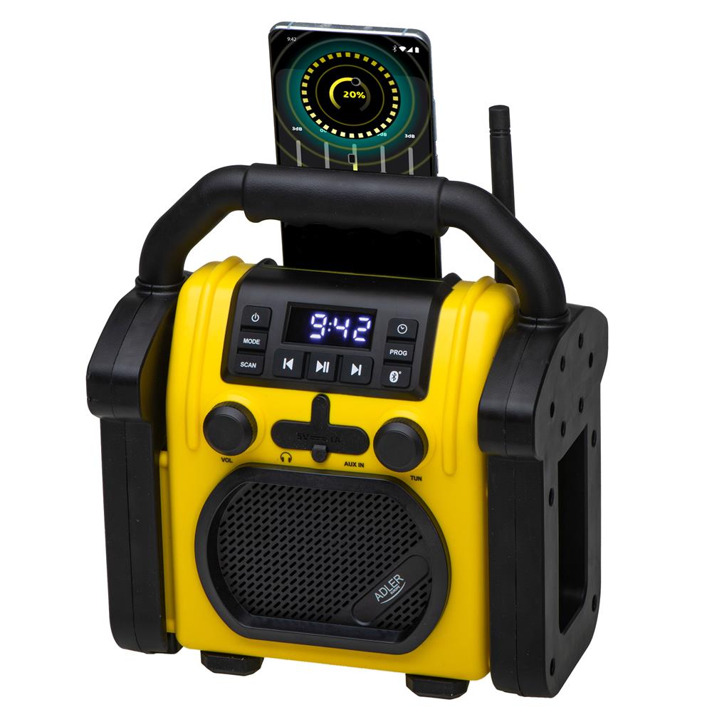 Adler AD 1911 Baustellenradio mit Bluetooth und AUX wasserdicht Gelb Schwarz
