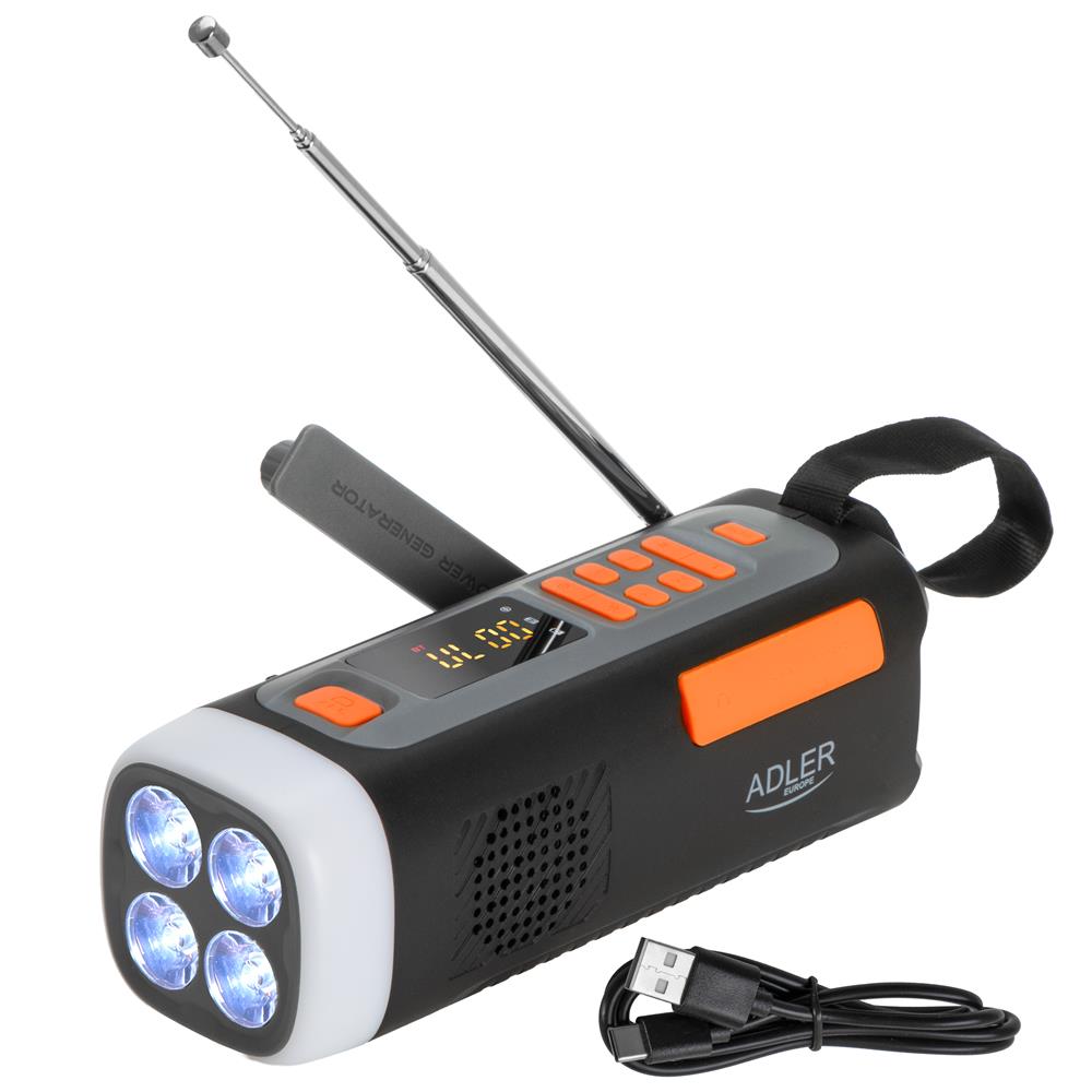 Adler AD 1920 Notfallradio Schwarz Solar Kurbel 4500mAh Bluetooth Taschenlampe