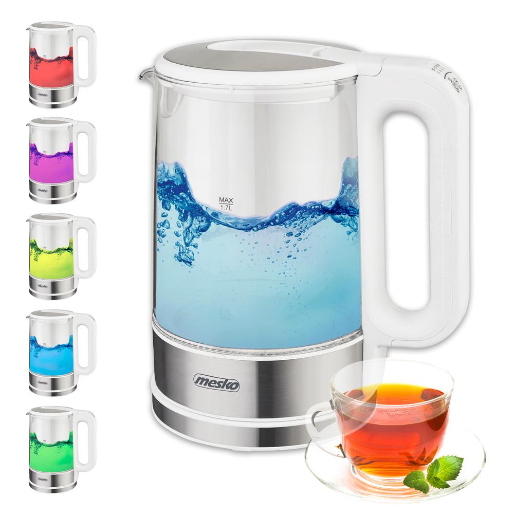 Mesko MS 1301W Glas Wasserkocher 1,7 L mit Temperaturwahl LED Weiß