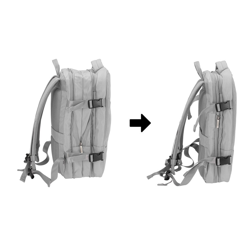 Camry CR 6881mg Reiserucksack 24L erweiterbar, Handgepäck Rucksack mit Laptopfach bis 15,6 Zoll, Business Backpack mit RFID-Fach, USB-Anschluss, Trolleykompatibel Grau