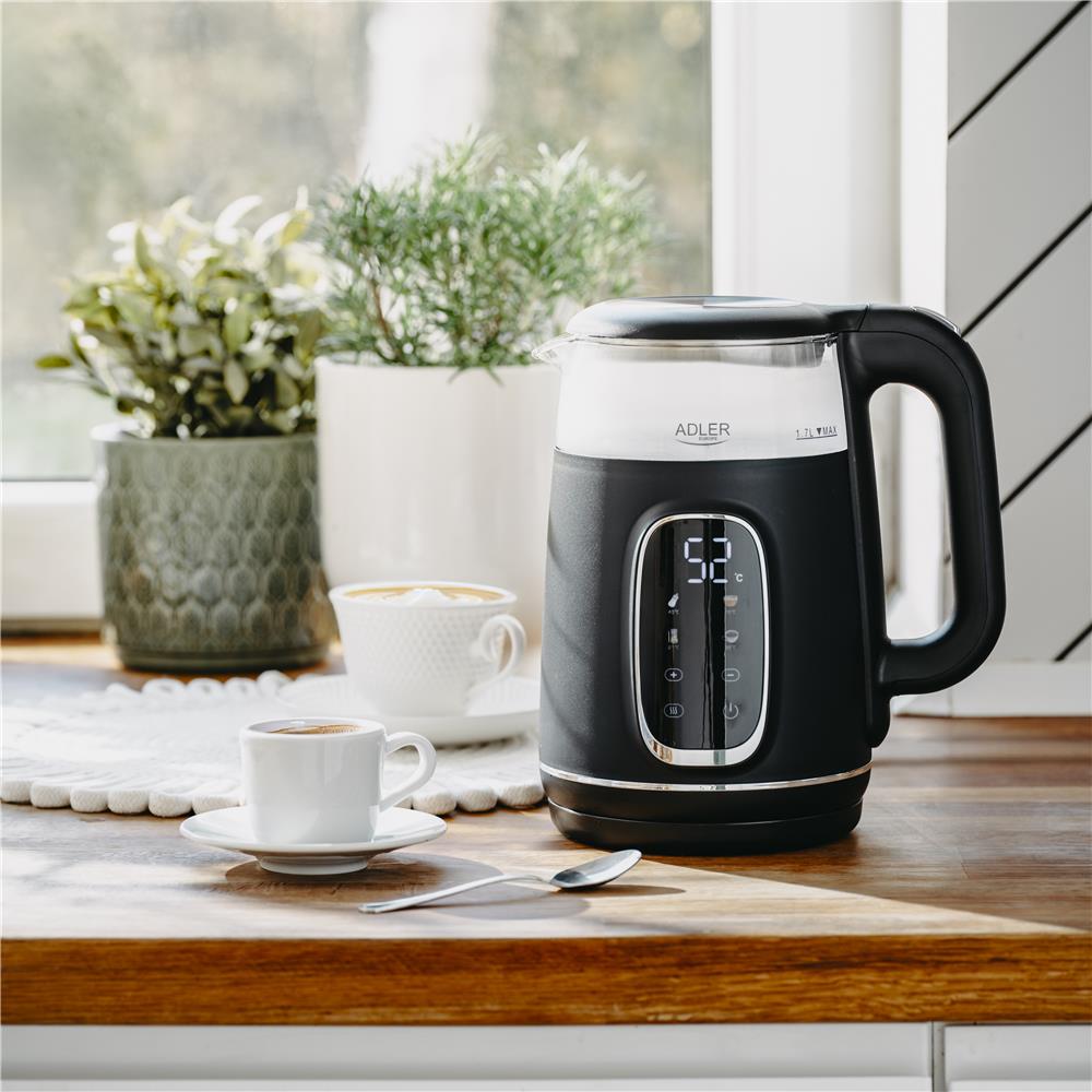 Adler AD 1305 Glas-Wasserkocher mit Temperaturregelung, LED-Anzeige, 1,7 L, 2200 W