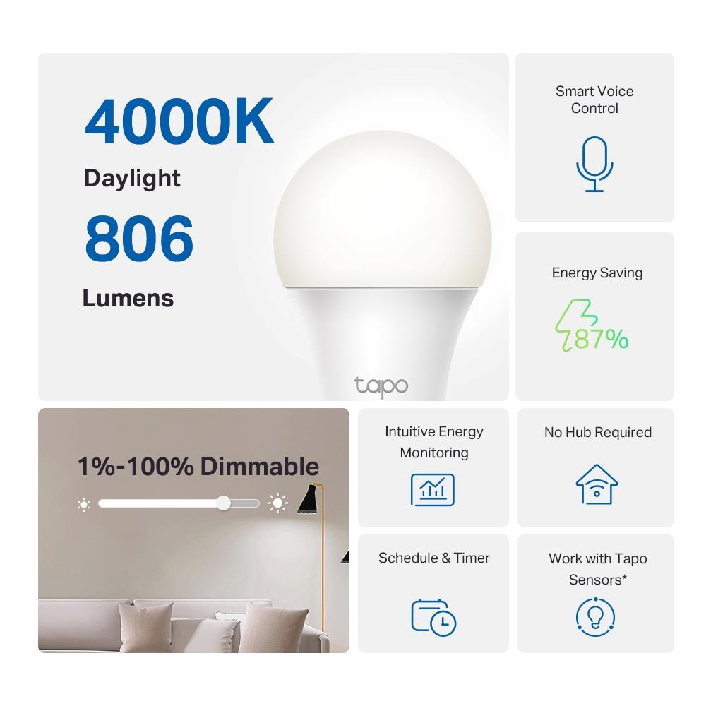 TP-Link Tapo L520E Smart WLAN Lampe E27 dimmbar 4000K App Steuerung
