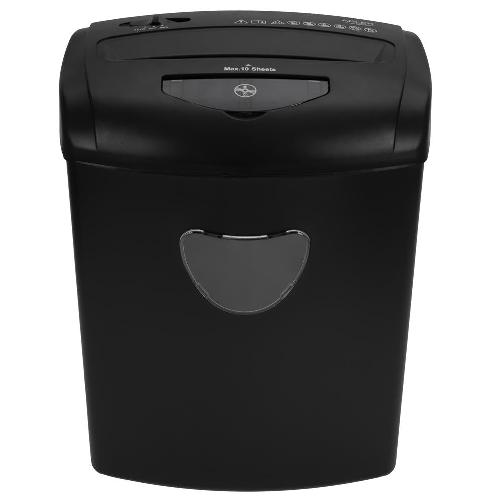 Adler AD 1038 Aktenvernichter Schwarz P4 10 Blatt 21L 330W für Papier CD Kreditkarten A4