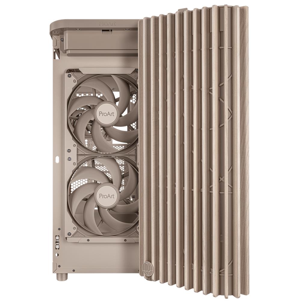 ASUS ProArt PA401 Wood Edition Beige ATX PC Gehäuse mit Mesh Panel und 160 mm Lüftern