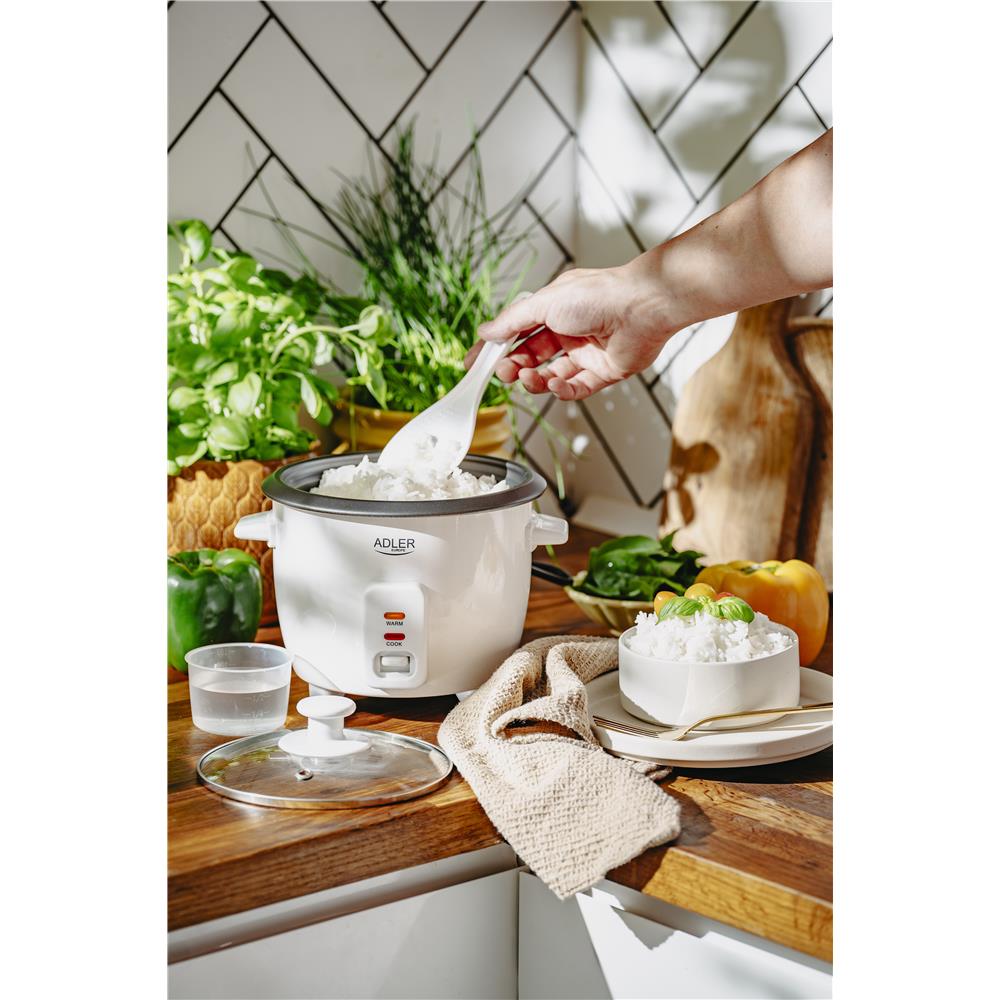 Adler AD 6418 Reiskocher 0,6 Liter kompakt mit Warmhaltefunktion Weiß