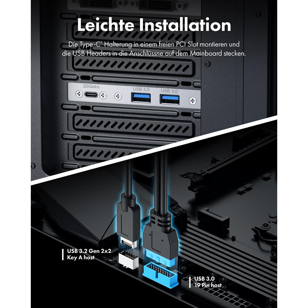 GRAUGEAR PCI Slot Blende mit 1x USB C und 2x USB A 20 Gbit