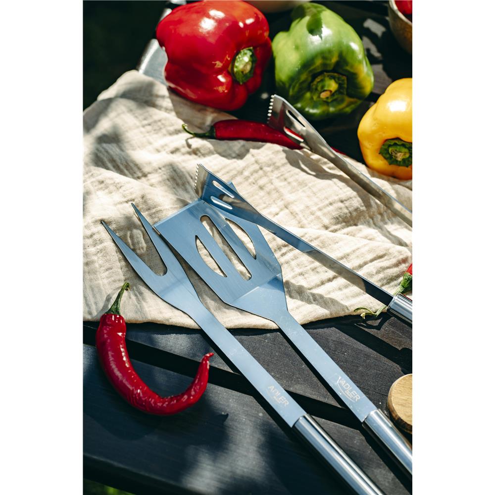 Adler AD 6729 Grillbesteck Set Grillzange Grillgabel Grillwender Edelstahl silber