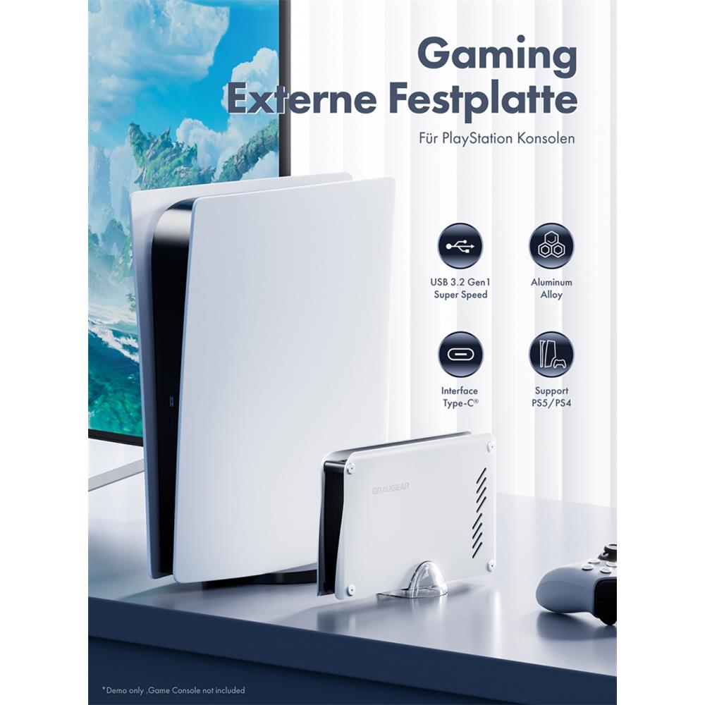 GRAUGEAR Externe Gaming Festplatte 8TB für PlayStation Aluminium