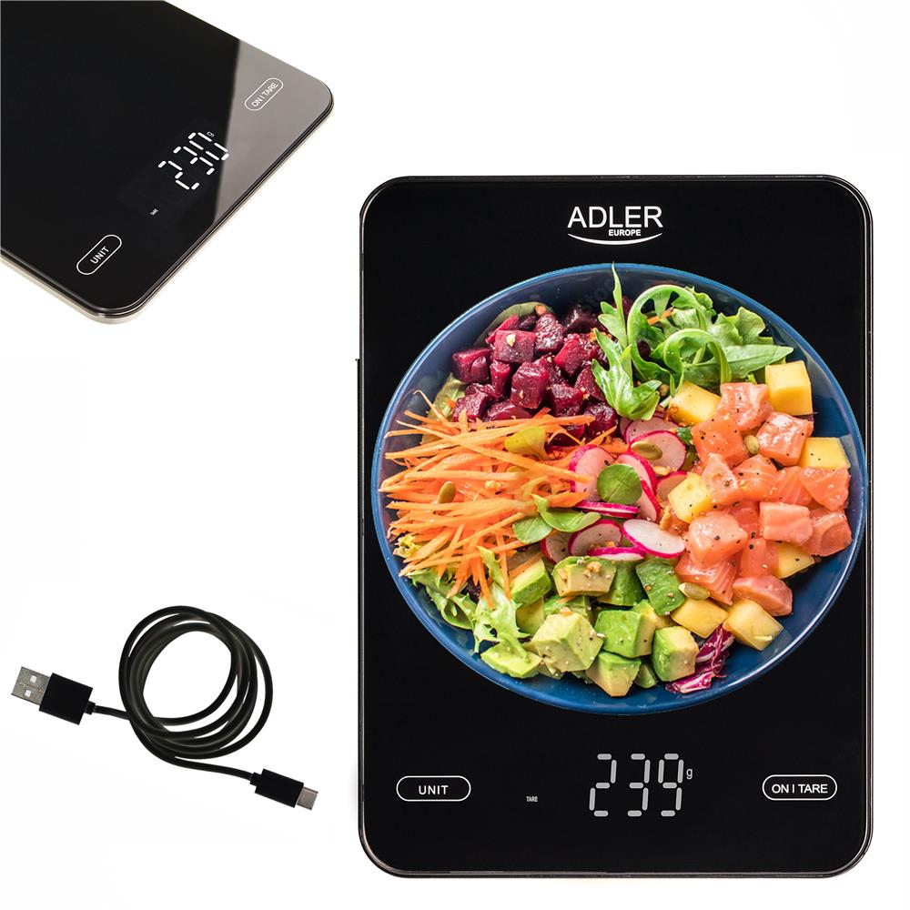 Adler AD 3177 Digitale Küchenwaage 10 kg USB wiederaufladbar Schwarz